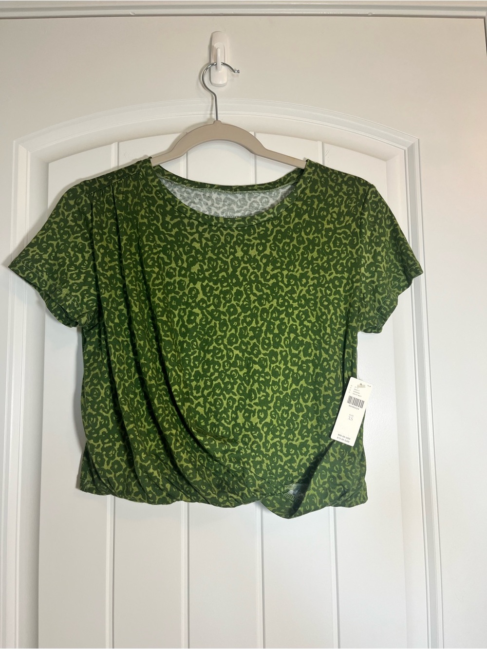 Anthropologie NWT Olive Green Leopard-Print Twist Front Tee